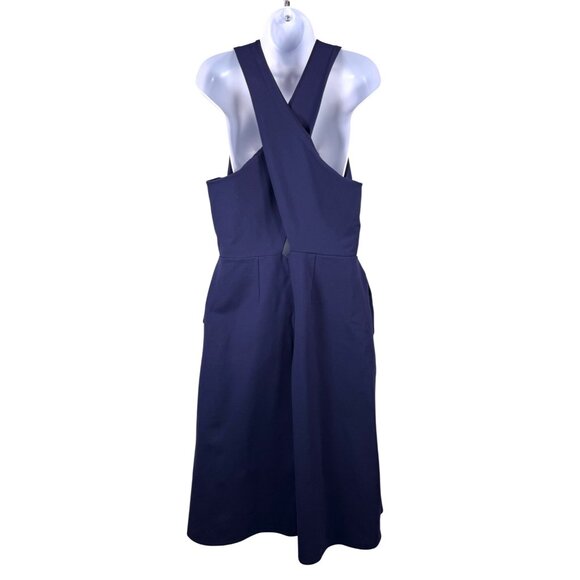Banana Republic Cross back Ponte Midi Dress modest navy with pockets sz 14 - Picture 2 of 11